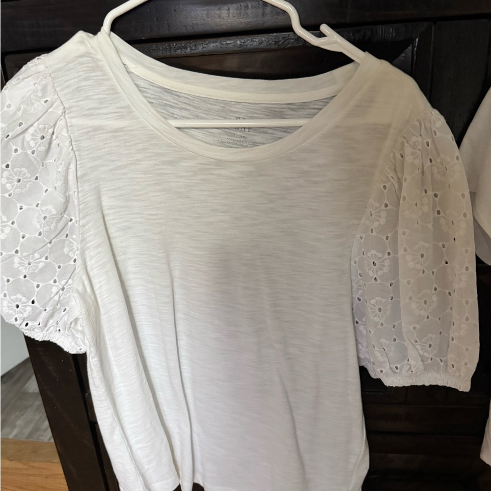 White Eyelet Sleeve Women's Top